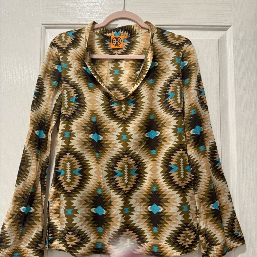 Tory Burch Multicolor Geometric Long Sleeve Top